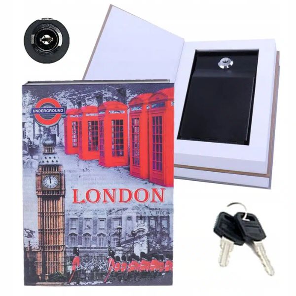 Seif tip carte cu design Londra Big Ben, Prevazut cu 2 chei