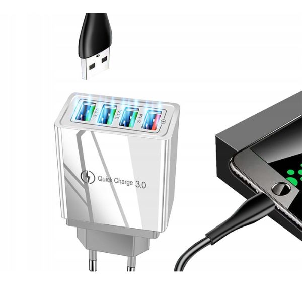 Terhelés 4 USB 3,0 port, ultragyors 3A, 12 V, fehér töltéssel