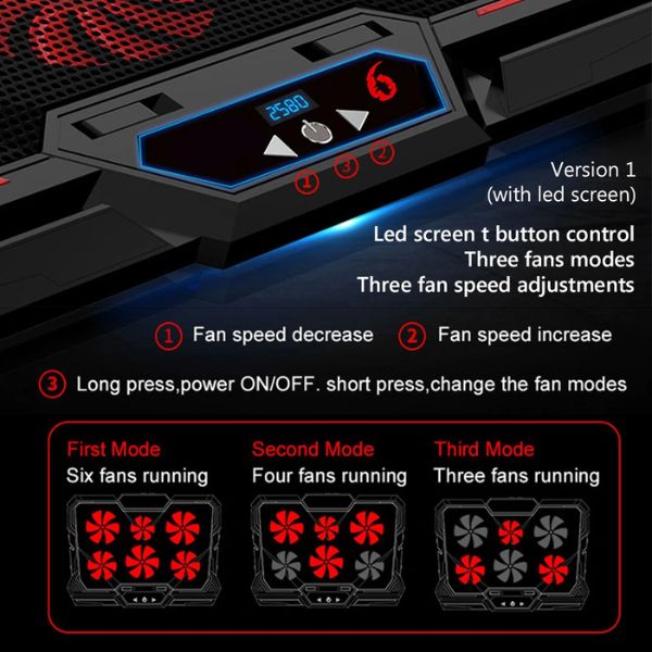 Поддръжка за охлаждане на лаптоп, 6 вентилатора