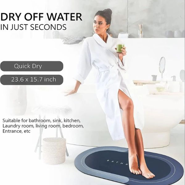 Anti -slip fürdőszőnyeg, abszorbens szubsztrát és gyors, ovális, kék