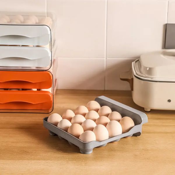 Δοχείο αποθήκευσης αυγών, χωρητικότητα 32 αυγά, με 2 συρτάρια, γκρίζα διαφανές πλαστικό