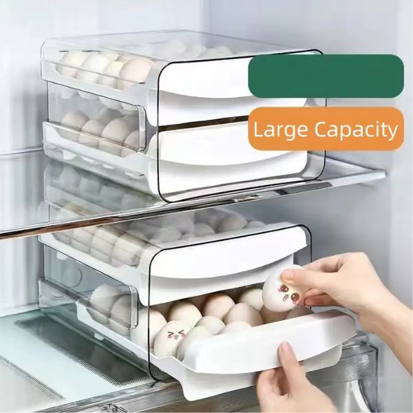 Tojástároló tartály, kapacitás 32 tojás, 2 fiókkal, szürke átlátszó műanyag