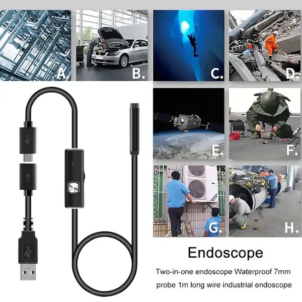 Универсална камера за ендоскоп, дълга 5 м, 6 LED, водоустойчив, за Android и PC