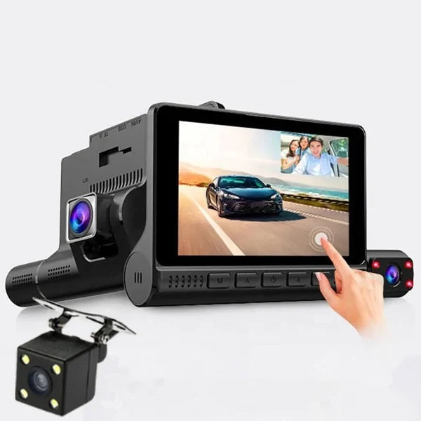 Camera Tripla Auto DVR , cu Ecran Tactil, Video Full HD 1080x1920, Senzor Miscare, Negru