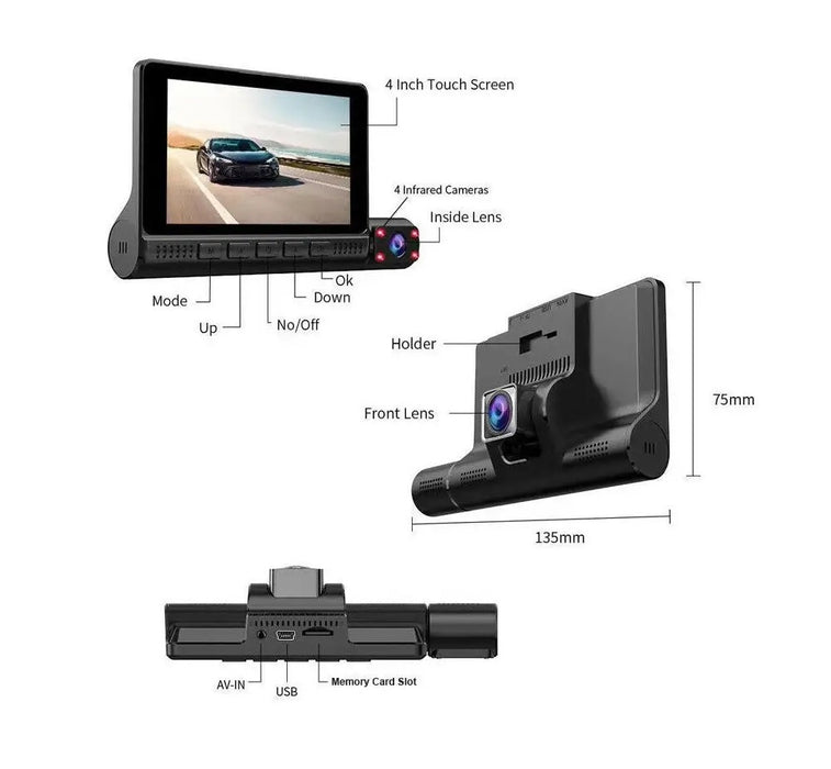 Η κάμερα Auto DVR Tripla, με οθόνη αφής, βίντεο Full HD 1080x1920, αισθητήρα κίνησης, μαύρο