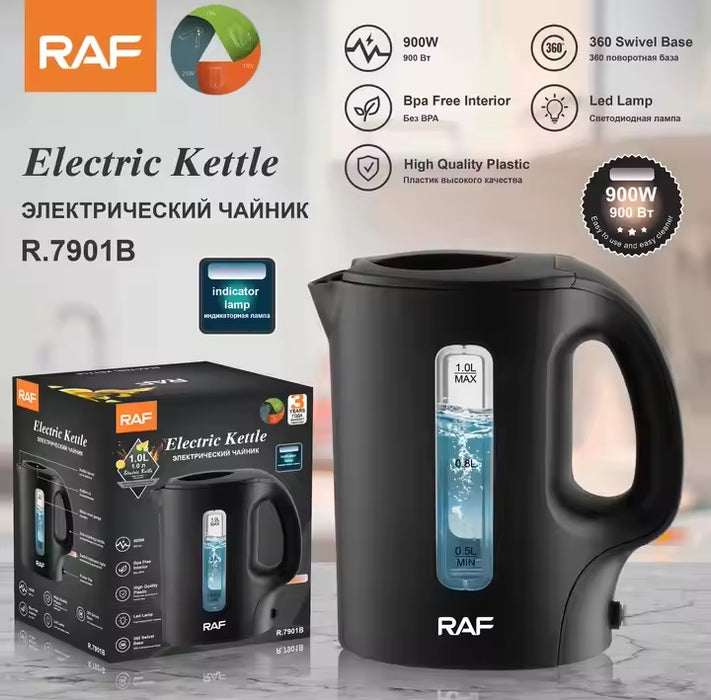 Electric Kettle, RAF, 900W, 1L χωρητικότητα, λευκό/μαύρο