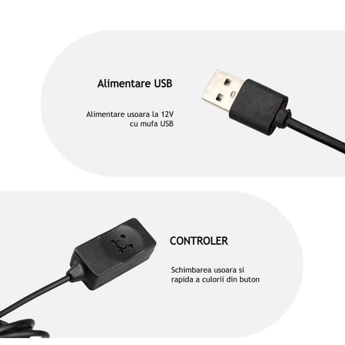 RGB 5M vezetékes környezeti könnyű autó, USB aljzat ellátása, 7 szín