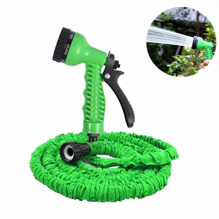 Furtun extensibil de gradina, pana la 45m lungime, cu pistol cu 7 tipuri de jet, cu conectori, verde