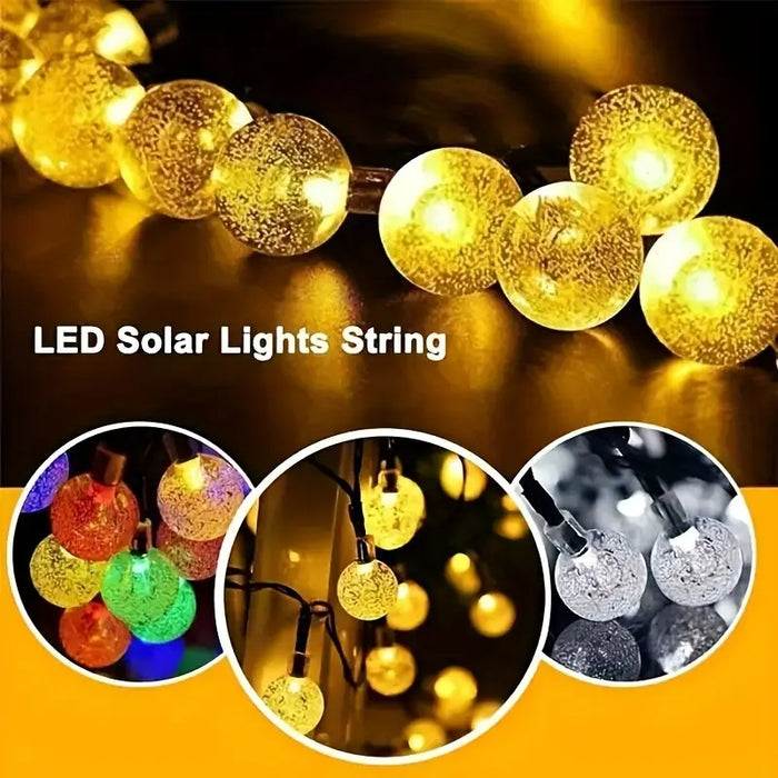 Solar Light Garland, 6,5 m, 20 LED izzó, IP65, hideg, meleg és színes fény