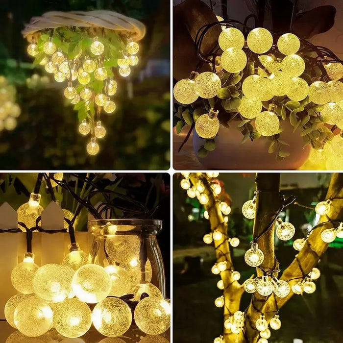 Solar Light Garland, 6,5 m, 20 LED izzó, IP65, hideg, meleg és színes fény