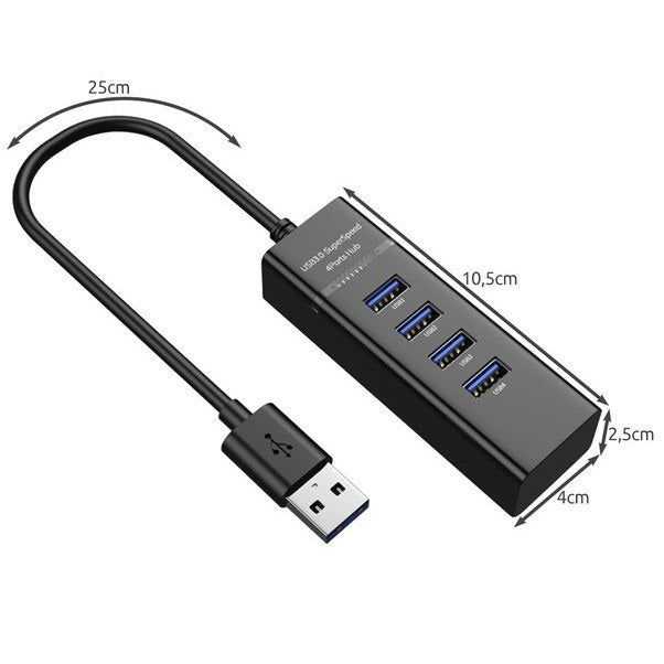 USB HUB 4 USB 3,0, Ultra Slim, Data Letöltés vagy adatátvitel, 5 GBPS, fekete