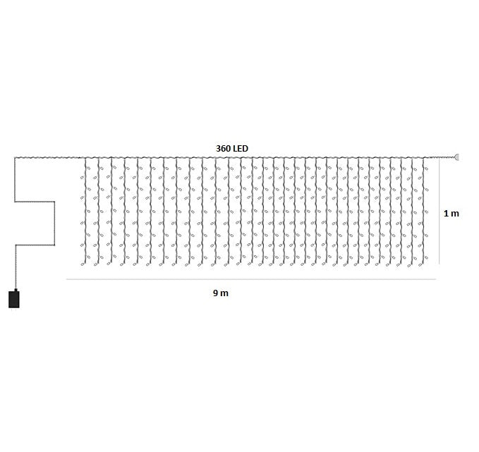 Εγκατασκευή φωτός με κροσσές, 360 LED, IP44, 9x1m, ζεστό λευκό/κρύο φως