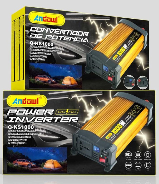 Andowl KS1000 autófeszültség -inverter, 1000W, 12 V, 220 V, 24 x 11 x 6,5 cm, arany