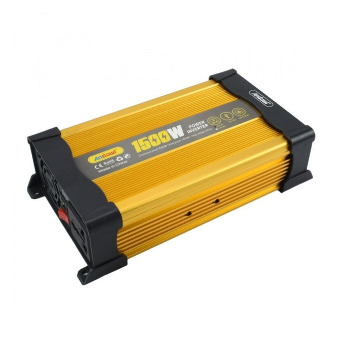 Andowl KS1500 инвертор на напрежението на автомобила, 1500W, 12V, 220V, 26 x 11 x 6,5см, злато