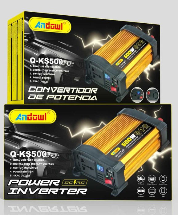 Инвертор на напрежението на автомобила andowl KS500, 500W, 12V, 220V, 18 x 11 x 6,5см, злато