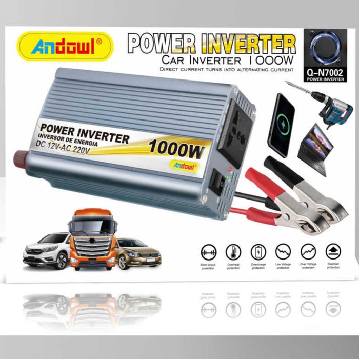 Invertor de tensiune auto Andowl N7002, 1000W, 12V, 220V, 16 x 11 x 6.5cm, auriu