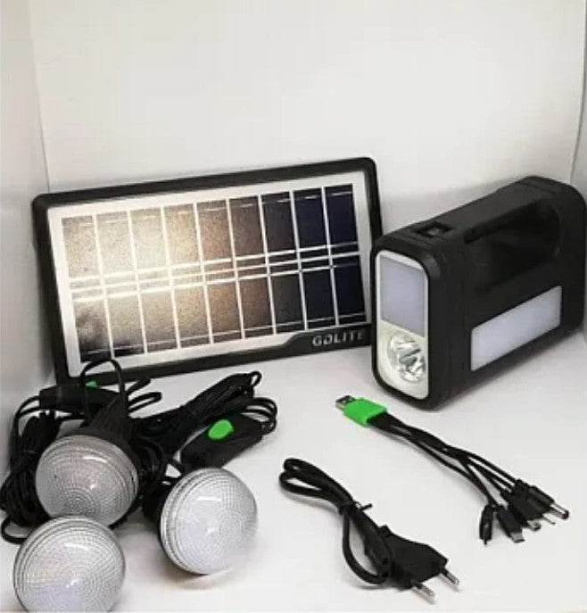 Solar Kit GD-Lite 8017 USB-eszközökkel felszerelt 3 LED izzóval + nagy kapacitású akkumulátor