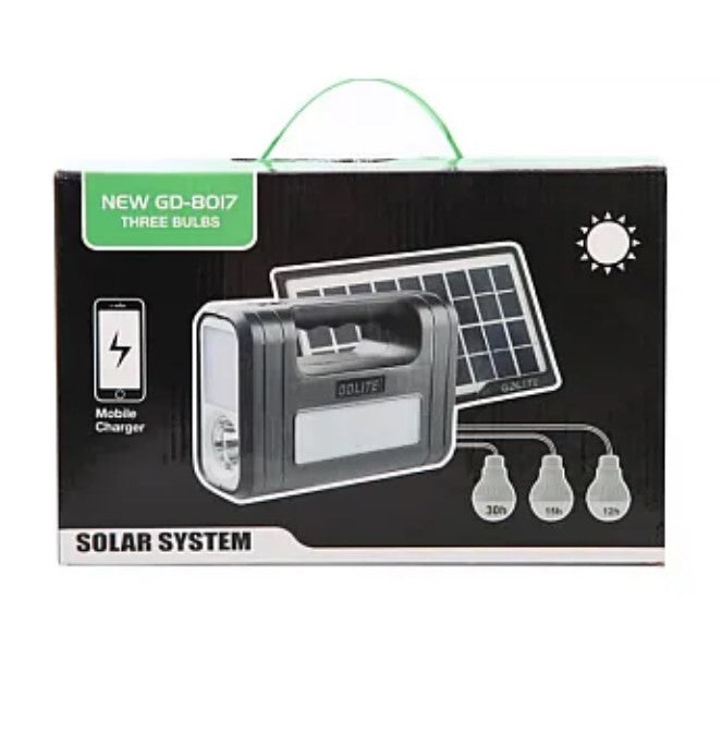 Solar Kit GD-Lite 8017 USB-eszközökkel felszerelt 3 LED izzóval + nagy HA-kapacitási akkumulátor