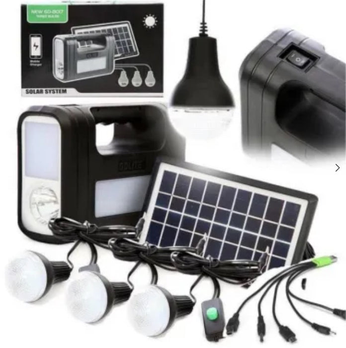 Kit solar GD-Lite 8017 dotat cu dispozitive USB cu 3 becuri LED + acumulator de mare capacitate