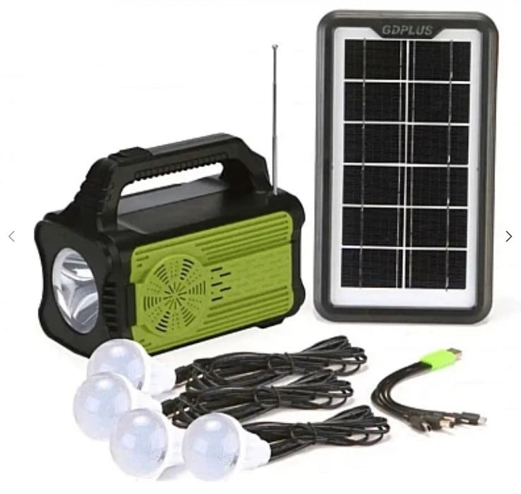 Kit solar cu Radio FM MP3 Player cu lanterna, powerbank 10000mAh, 4 becuri LED