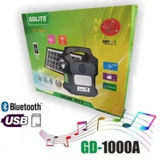 Hordozható napelemkészlet gdlite gd-1000a usb Bluetooth Radio FM mp3 4 izzók tartalmazzák az XL-t