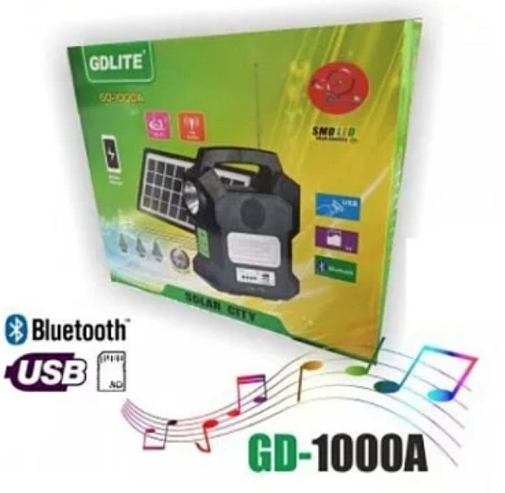 Преносим слънчев комплект gdlite gd-1000a usb bluetooth радио fm mp3 4 крушки включени