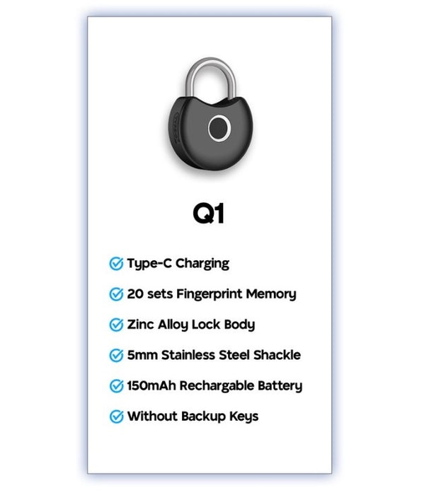 Интелигентен пръстов отпечатък, USB Type-C зареждане, Bluetooth достъп и интелигентен живот, черно