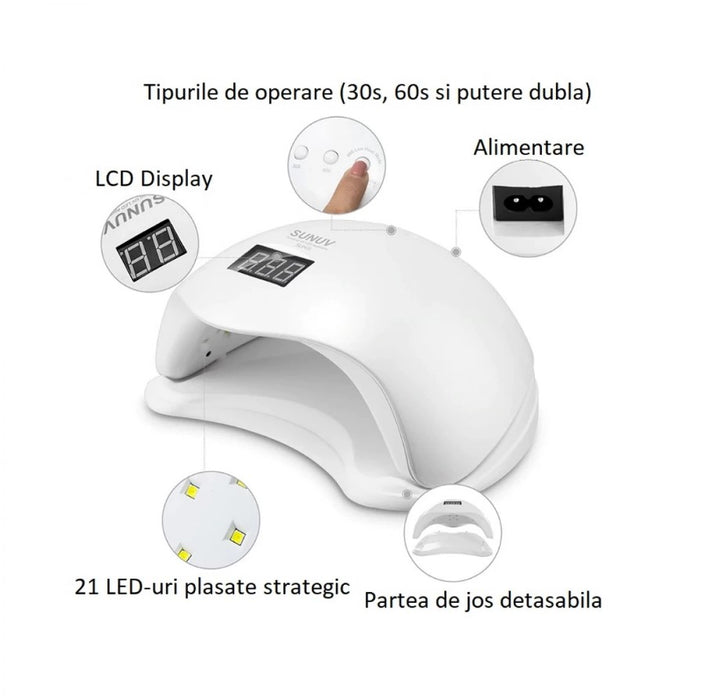 48W UV LED LAMP και 24 LED, για Manicure-Pedicure, με αισθητήρες και χρονοδιακόπτη, λευκό