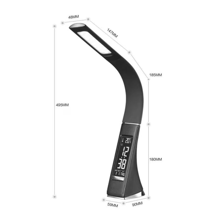 LED офис лампа, гъвкава ръка, часовник, аларма и календар, 5W, A ++, черно