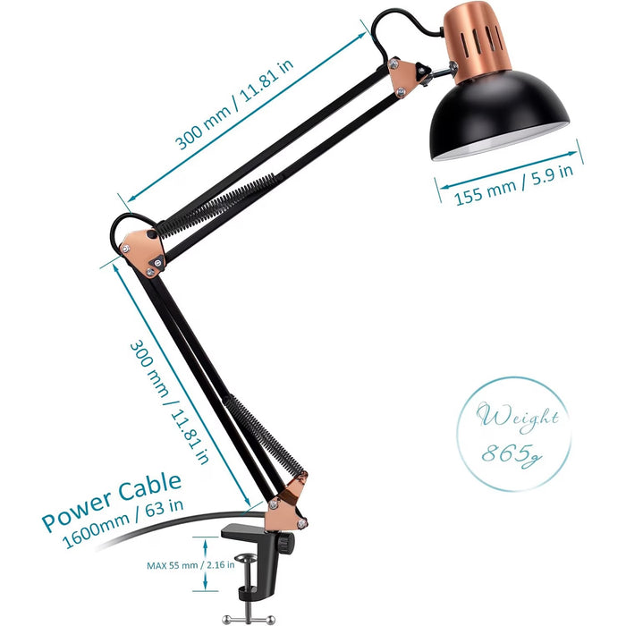 Lampa LED de birou, cu clema/baza, reglabila, 74cm inaltima, E27, cu bec de 8W inclus, negru