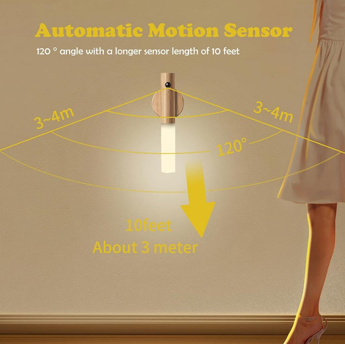 Lampa LED inteligenta cu suport cu magnet, portabila, cu senzor de miscare, USB, 500mAh, lumina calda, culoare lemn de frasin - nuc