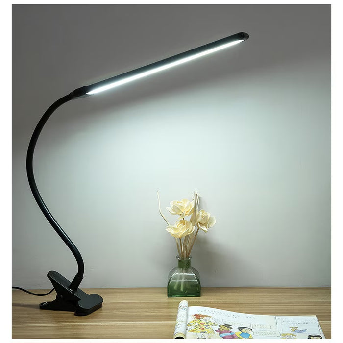 Lampa de birou LED cu clema reglabila, din aluminiu si ABS, incarcare USB, 13W, 50cm, negru