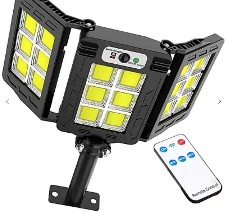 Lampa solara 30W tripla de perete cu senzor de lumina si miscare cu telecomanda