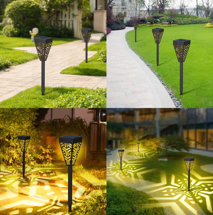 Set cu 6 lampi solare decorative pentru gradina, 2 in 1, suspendata sau infipta, negru, cu lumina alba calda