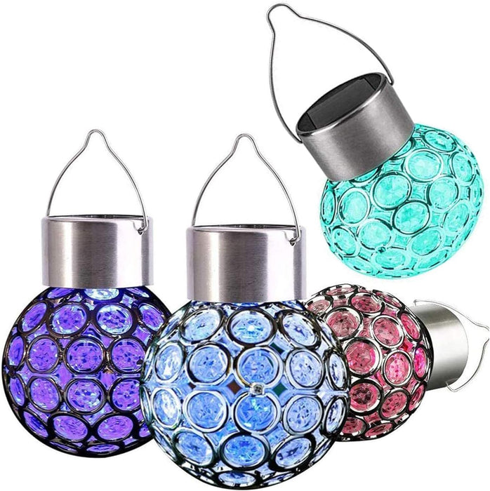 Lampa solara decorativa tip glob din PP si otel, cu agatatoare, IP44, culori schimbatoare