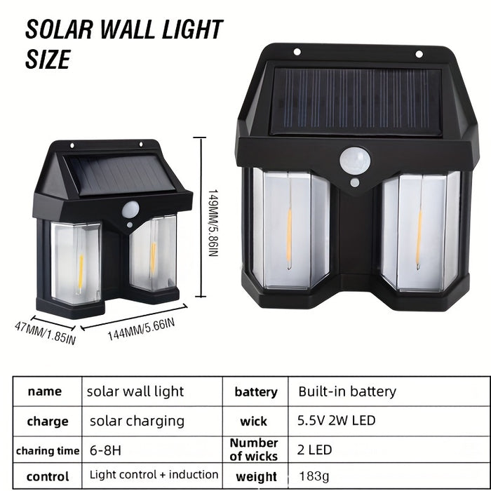 Set 2 x Lampi solare duble pentru perete, 2W, 1200LM, protectie intemperii IP65, pentru casa sau gradina, negru