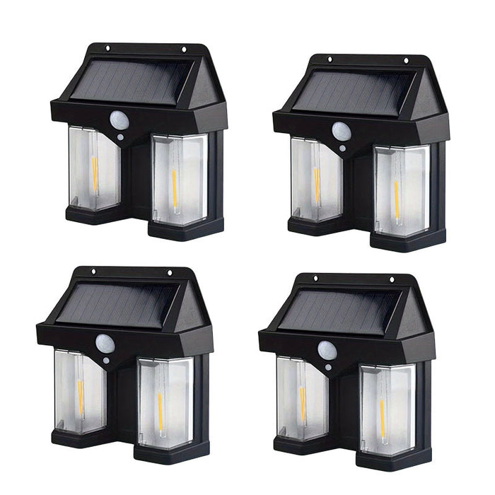 Set 4 x Lampi solare duble pentru perete, 2W, 1200LM, protectie intemperii IP65, pentru casa sau gradina, negru