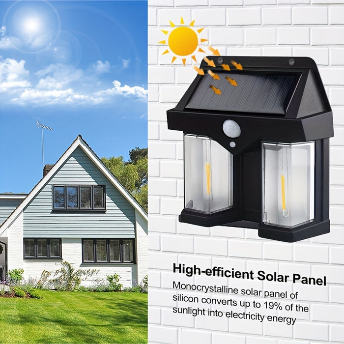 Set 4 x Lampi solare duble pentru perete, 2W, 1200LM, protectie intemperii IP65, pentru casa sau gradina, negru