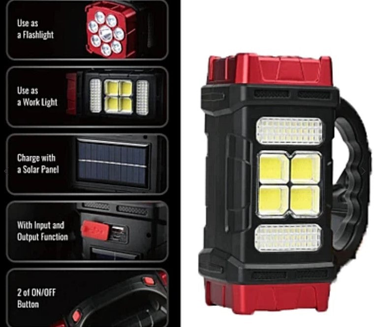 Multifunkcionális napenergia-lámpa HB-1678 Szilárdság 38W lámpás/lámpás típus, fogantyúval, fekete/piros