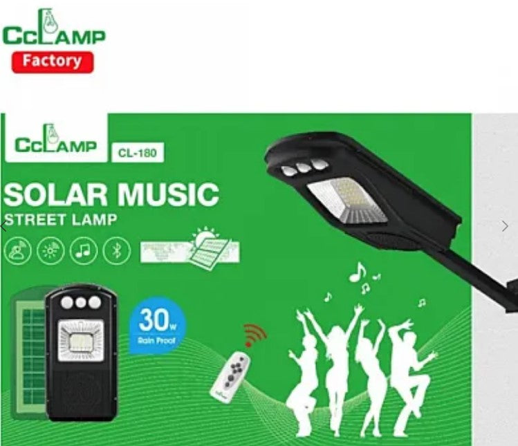 Lampa solara stradala cu difuzor bluetooth si telecomanda Solar Music CL-180 Negru