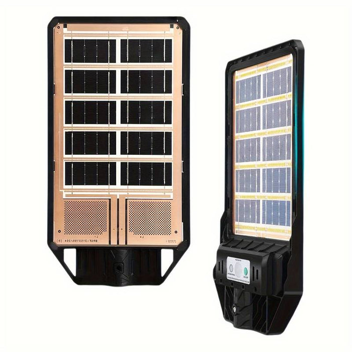 Lampa solara stradala cu panou solar incorporat cu doua fete, cu inductie si telecomanda, 6500K, Negru