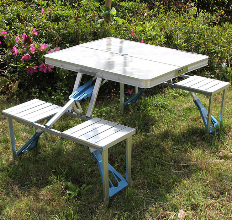 Összecsukható asztal fő -típusú piknik üléssel, alumínium