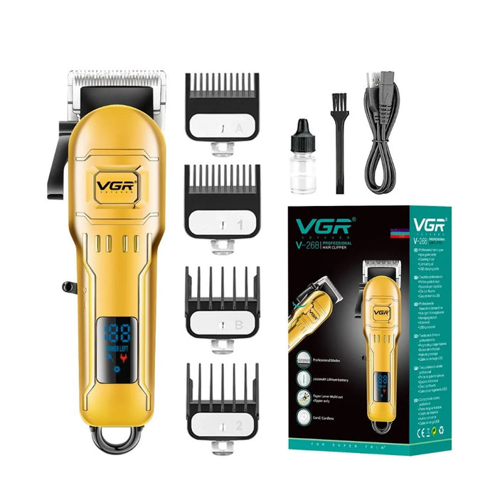 VGR VGR V-268 Professional Trimmer, Wireless, USB зареждане, 10W, 4 разстояния, цифров дисплей, злато