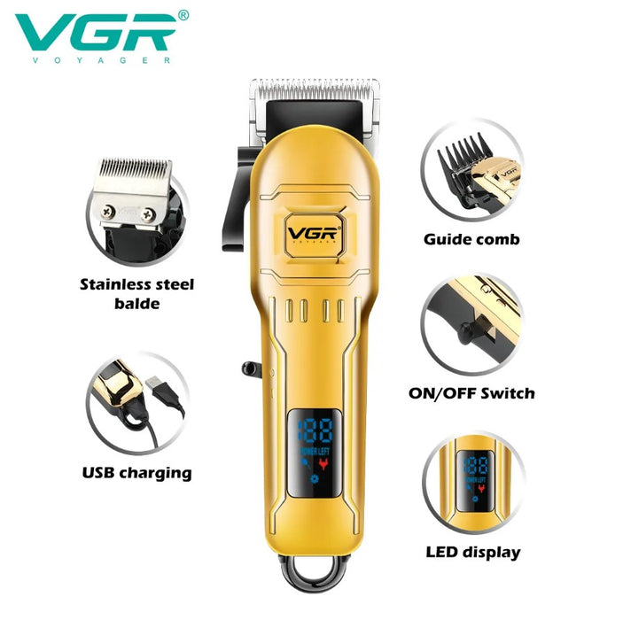 VGR VGR V-268 Professional Trimmer, Wireless, USB Loading, 10W, 4 αποστάσεις, ψηφιακή οθόνη, χρυσός