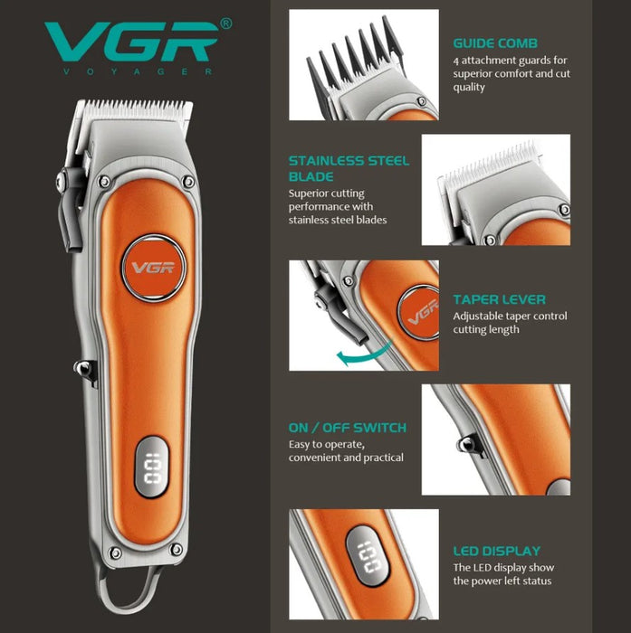 VGR VGR V-673 Professional Trimmer, Vintage Design, LED Display, Orange