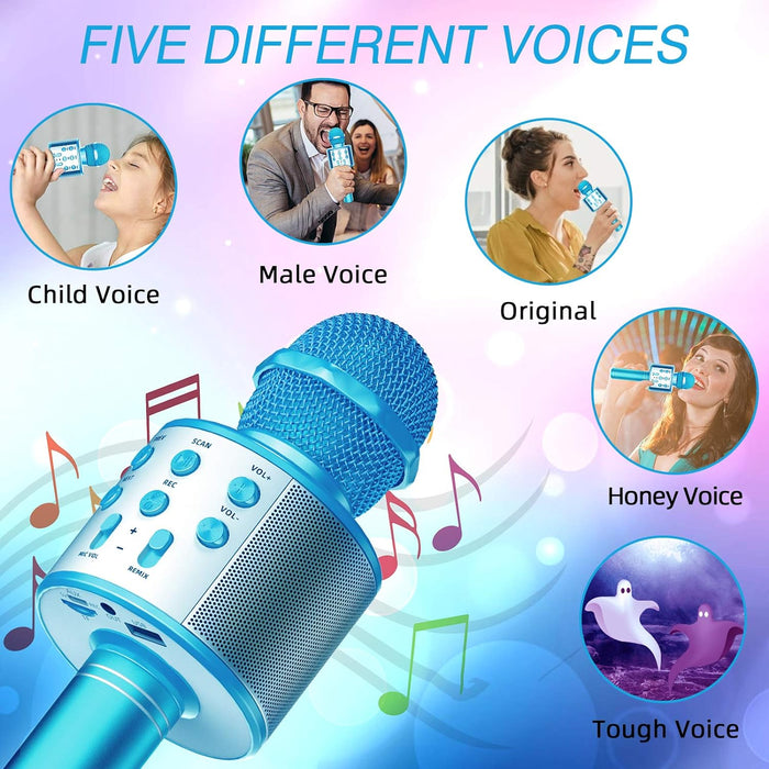 Microfon de Karaoke cu Boxa incorporata, wireless, bluetooth, SD Card, USB, AUX, Albastru