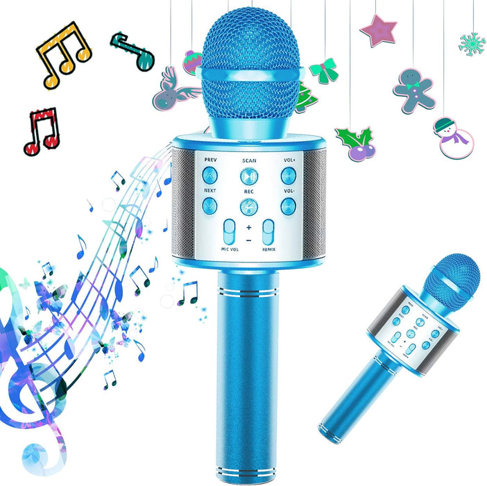 Microfon de Karaoke cu Boxa incorporata, wireless, bluetooth, SD Card, USB, AUX, Albastru