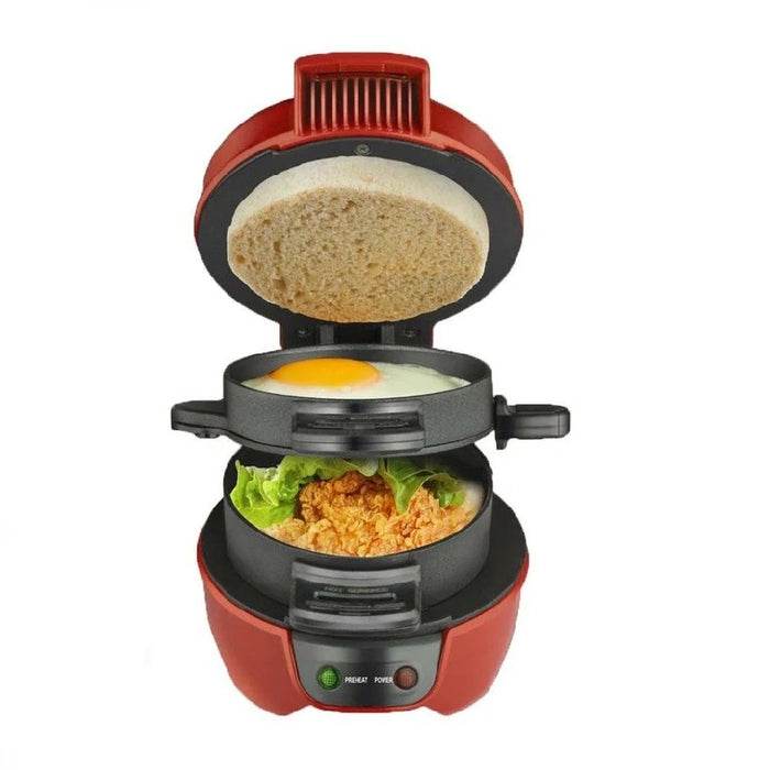 Mini Aparat de Facut Burgeri R.666, 600W, Rosu