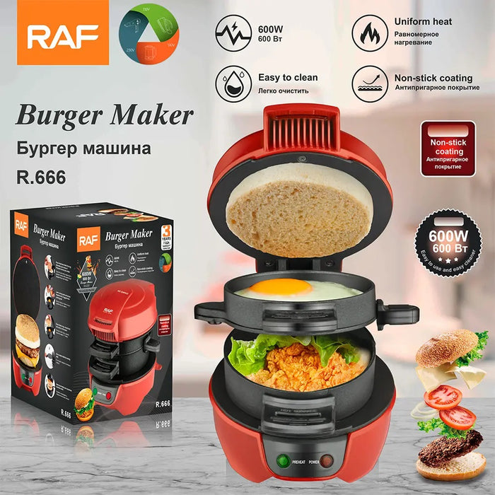 Mini Aparat de Facut Burgeri R.666, 600W, Rosu