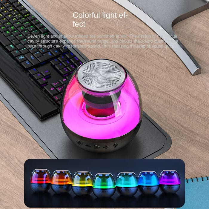 Mini boxa portabila cu extra bass, RGB, sunet 360°, HD, bluetooth 5.0, USB Type-C, negru